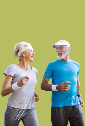 Senior British man and woman exercising, representing joint health supported by Pact Nutrition’s UK-made supplements for mobility and flexibility